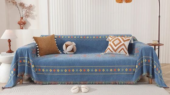 三人用ソファーカバーソファー シーツ ひざ掛け マルチカバー 180x340cm ネイビー