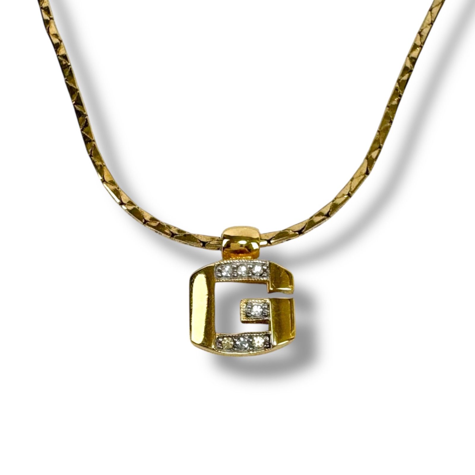 ジバンシー GIVENCHY ラインストーン Gロゴ ネックレス ゴールド