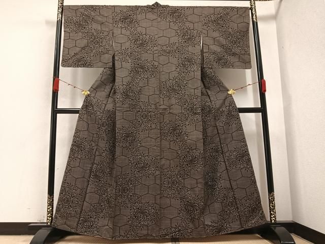 平和屋着物 本場大島紬 一元7マルキ 草花文 正絹 AABA7869ph