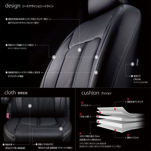 CLAZZIO クラッツィオ センターレザー シートカバー ダイハツ ムーヴカスタム L175S / L185S H18(2006)/10〜H20(2008)/12 ED-0686 | 車 シート カバー 保護 カーシート 汚れ 防止 対策 DIY
