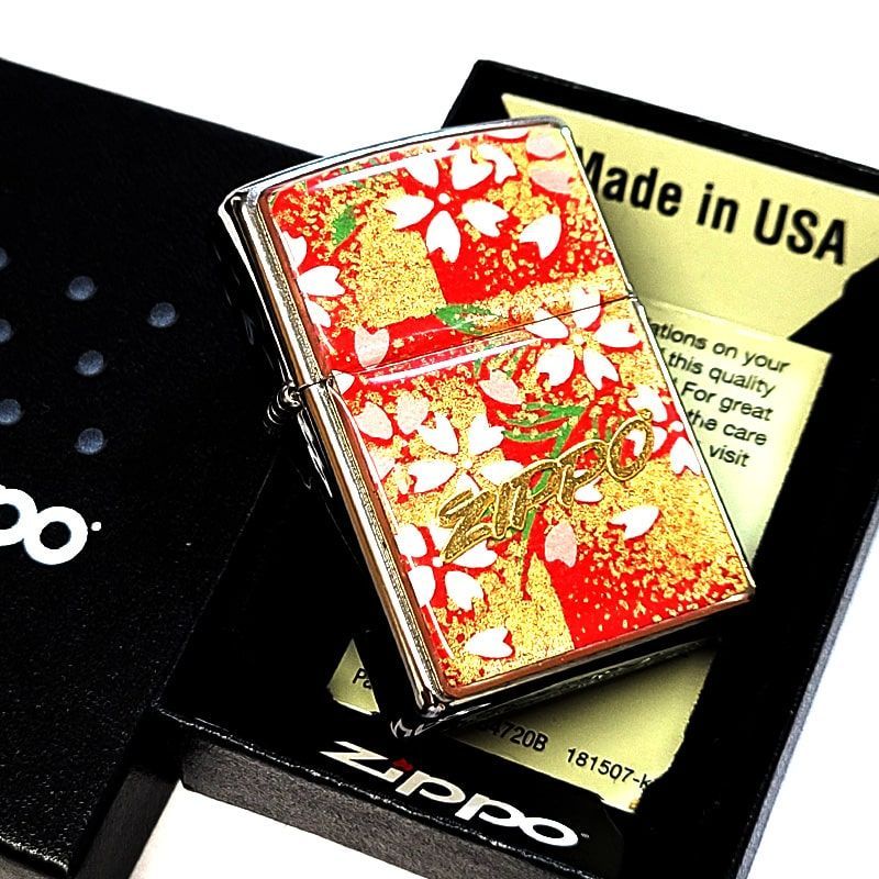 生活家電 ZIPPO ライター 桜 和柄 ジッポ ロゴ 友禅和紙 赤 綺麗