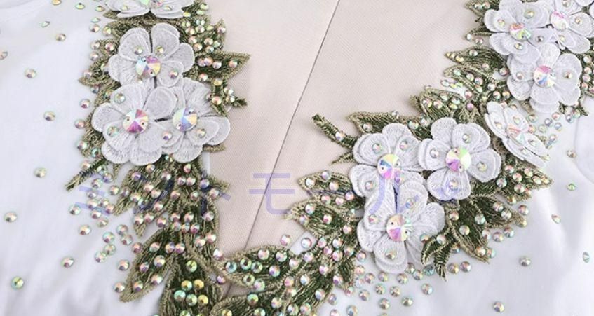 社交ダンスドレス モダンダンス 刺繍 キラキラ ホワイト オーダーメイド 撮影会 舞台 イベント LLC-HASEGAWATOSO_COM