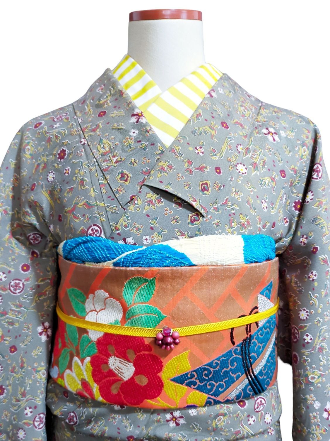 椿 着物 名古屋帯 アンティーク着物セット - メルカリ