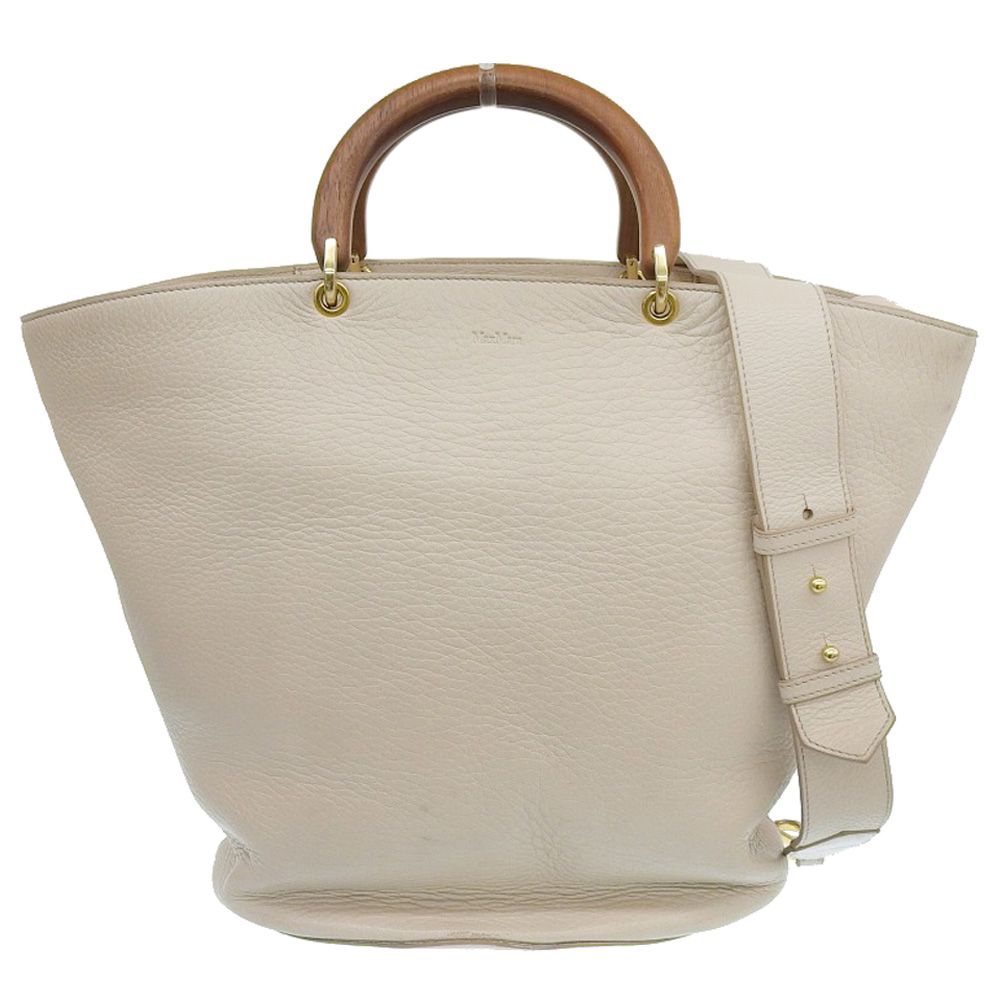 美品 マックスマーラ MAX MARA 現行タグ ウッドハンドル レザー 