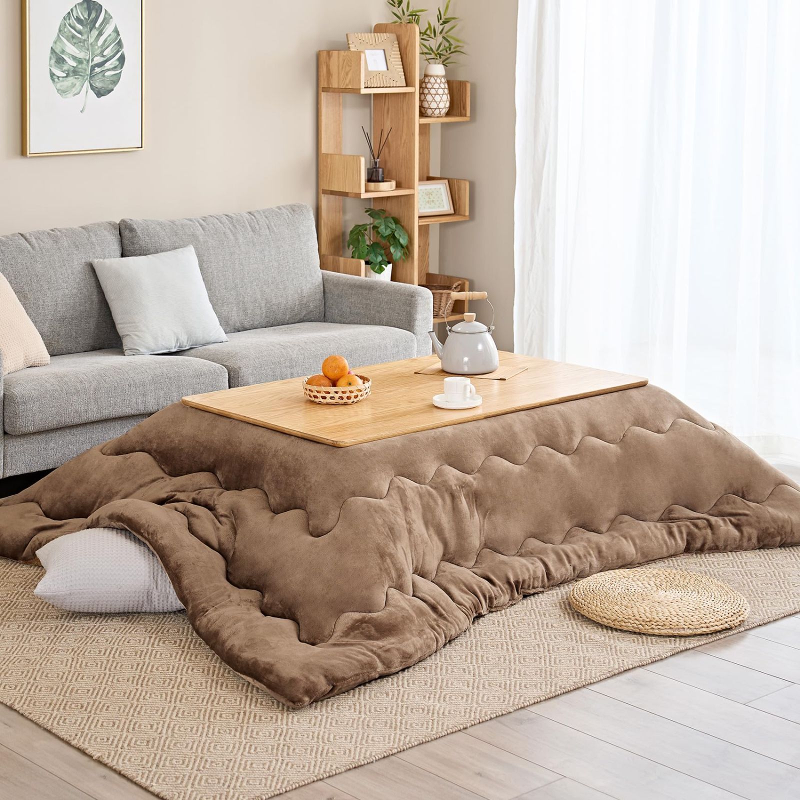 Color:キャメル_Size:185x235 Hansleep こたつ布団 長方形 単品185×235cm フランネル こたつ掛け布団 フィットキルト リバーシブル 両面使える 保温性 丸洗いOK 静電気防止 毛抜けない (185x235，キャメル