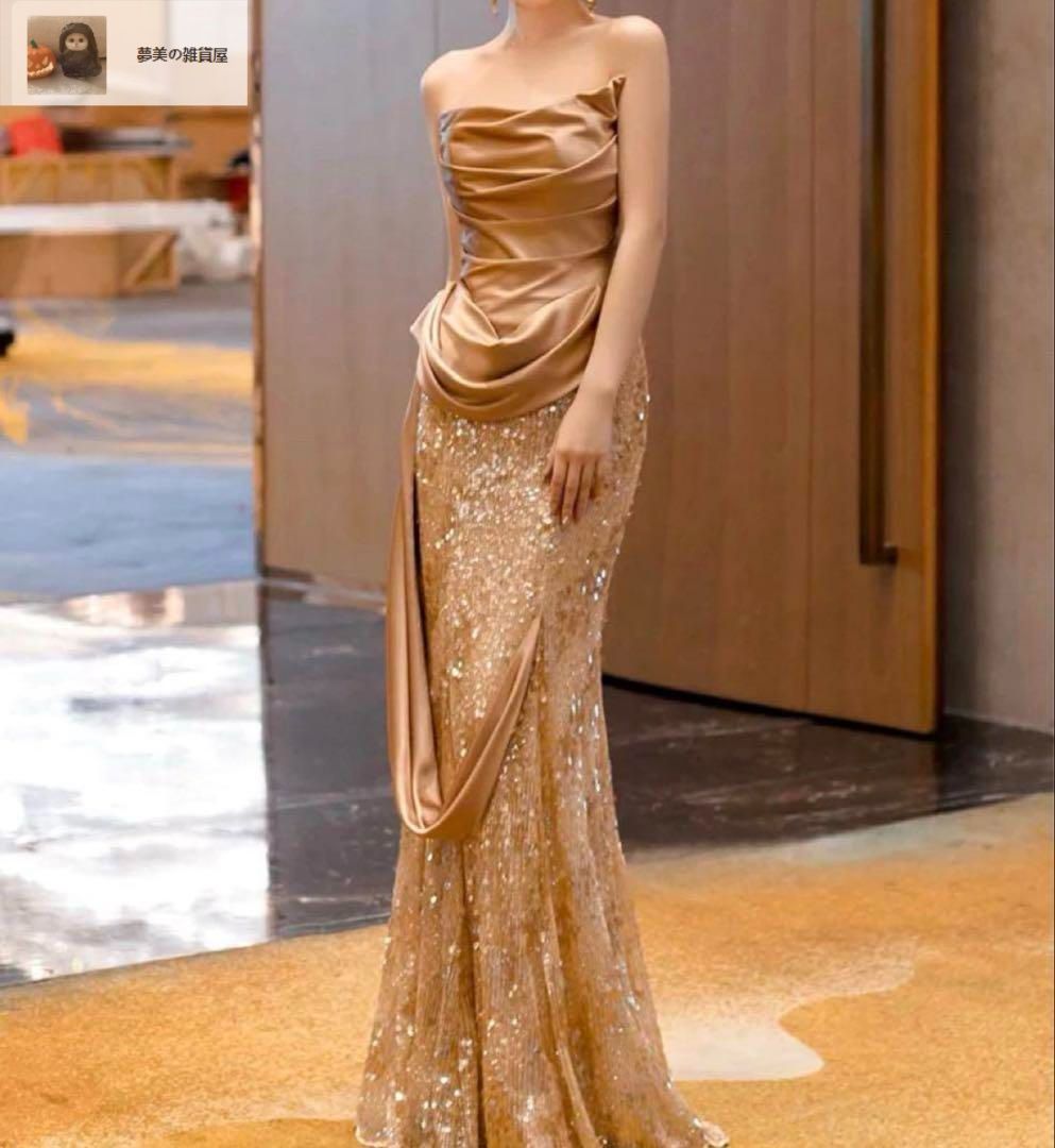 レディースファッション スパンコールにドレープがゴージャスなベア イブニングドレス WWW_NOITHATQUANGTHANH_NET