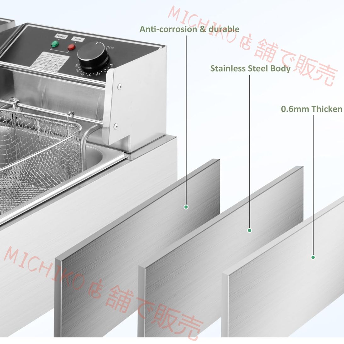 10Lフライバスケット付き電気フライヤー 2400W電気フライヤー 0.7mm厚のステンレス製卓上フライヤー 大容量 業務用 温度調節機能付き
