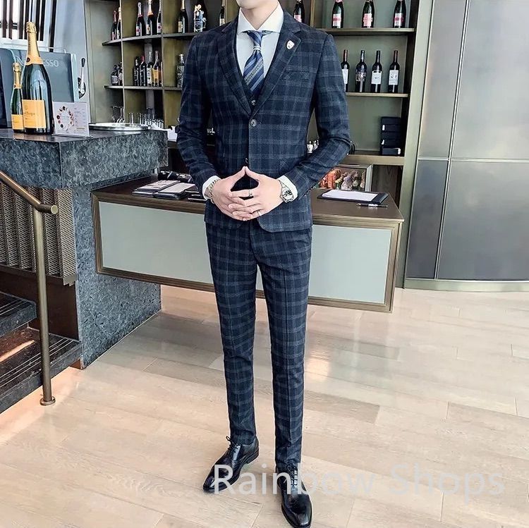 3ピーススーツ メンズスーツ グレー チェック柄 3点セットスーツ フォーマル 結婚式 披露宴 紳士服 ビジネススーツ 30代 40代 50代 カジュアル 人気 チェック柄 スリムスーツ ３ピーススーツ パーティー