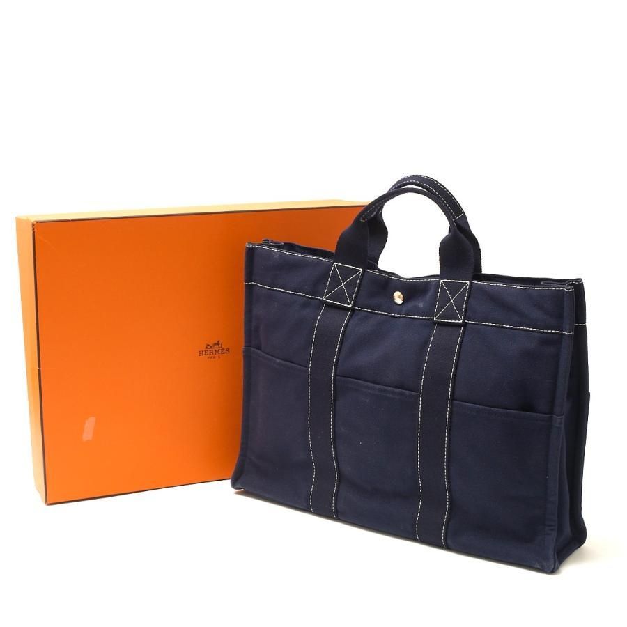 HERMES エルメス　ドーヴィル MMネイビー キャンバストートバッグ HERMES エルメス ドーヴィル MM ハンドバッグ キャンバス×レザー