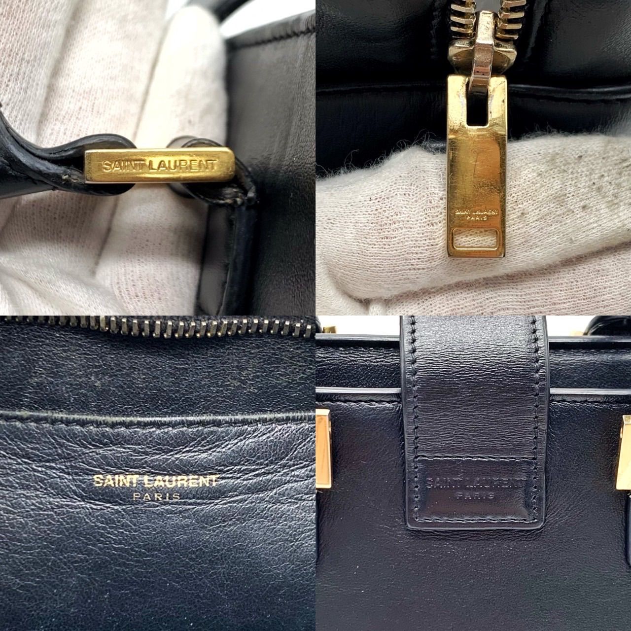 ✨良品✨ YVES SAINT LAURENT イヴサンローラン ハンドバッグ トートバッグ ベイビーカバス デカロゴ ゴールド金具 ロゴ型押し カーフレザー レディース ブラック 黒色