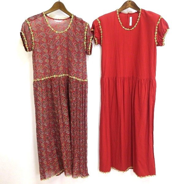 su ワンダフルワールド WONDERFUL WORLD ロング ワンピース 赤 シルク 花モチーフ ラメ刺繍 ペイズリー 2000年 ヴィンテージ 970431 k01