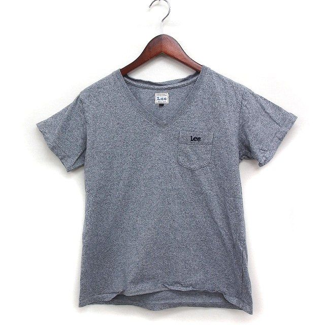 リー LEE 半袖 Tシャツ カットソー Vネック ロゴ刺繍 コットン 綿 霜降り S グレー 灰 /FT33