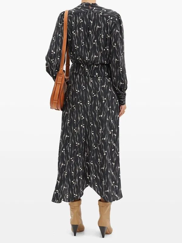 未使用 ISABEL MARANT イザベルマラン 34 ブラック シルク総柄Vネック