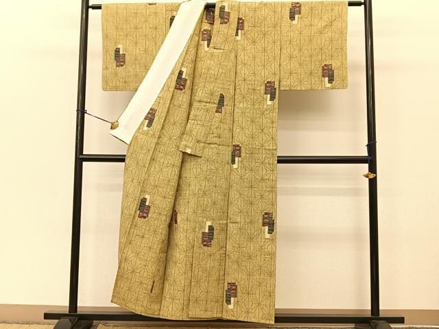 ちりめんお召 単衣着物 着物屋こころ□極上 お召 単衣 天目織 深山岩染 切嵌花