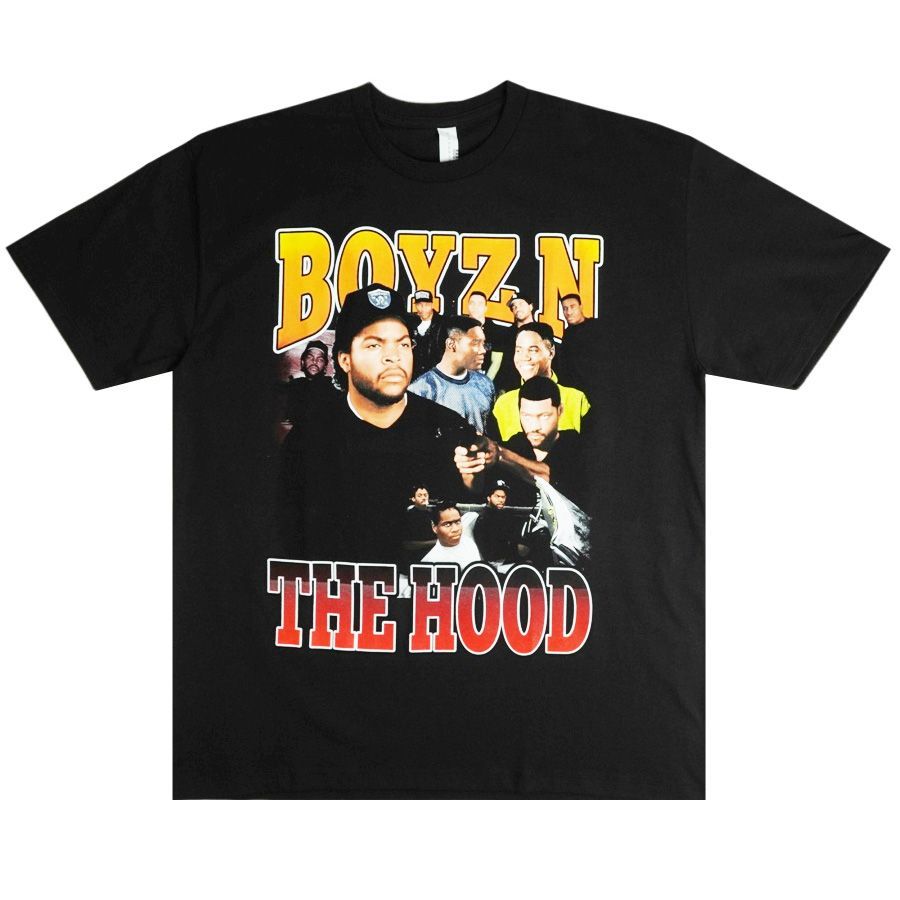 メンズ Tシャツ BOYZ N THE HOOD TEE ボーイズンザフッド アイスキューブ ラップＴシャツ ブラック 黒 映画 MOVIE ラッパー 男女兼用 半袖 TSHIRTS アーティスト 映画T ミュージックT ウェッサイ ローラ