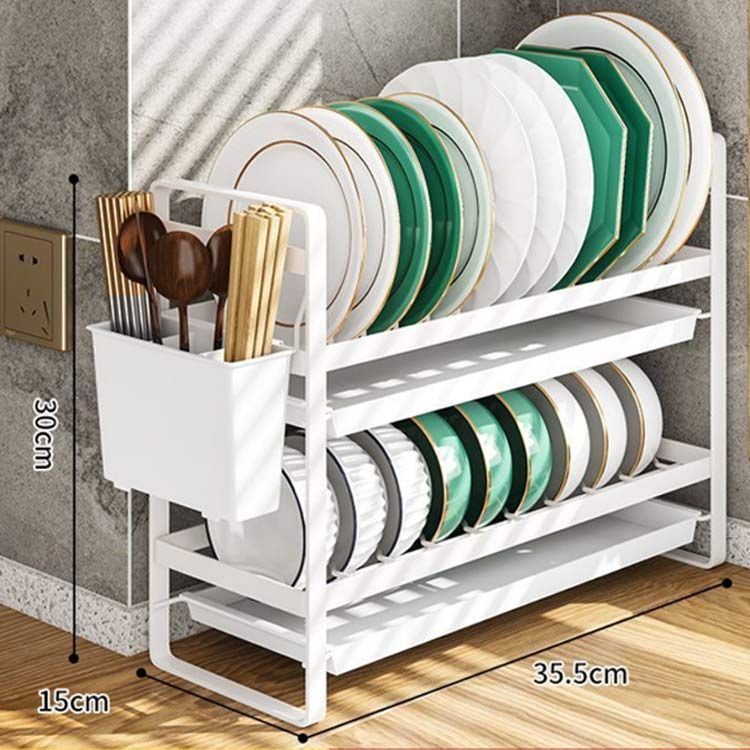水切りかご スリム バスケット 水切りラック カトラリーポケット付き トレー付き 食器 水切りラック 乾燥 キッチン収納 ディッシュラック 茶碗 スタンド 大皿立て 鍋蓋スタンド 箸立て付き 
