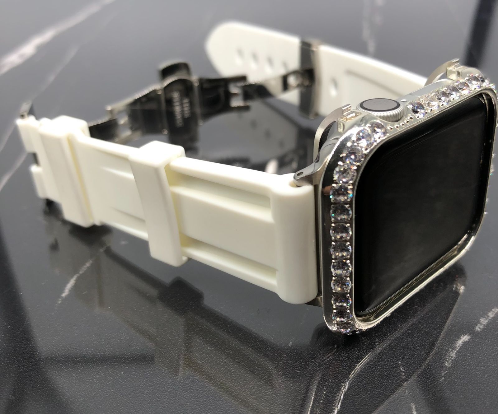 GimelZayinセット zzc　ホワイト シルバー アップルウォッチバンド ラバーベルト Apple Watch キラキラ　カバー　ケース 4 5  6 7 8 se メンズ レディース 38mm 40mm 41mm 42mm 44mm 45mm