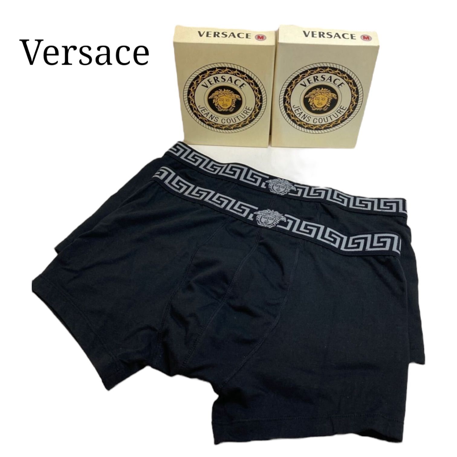 新品未使用 Versace ヴェルサーチ ボクサーパンツ ボクサーブリーフ 2枚セット ブラック 黒 モチーフ geans couture 外箱有 ②  - メルカリ