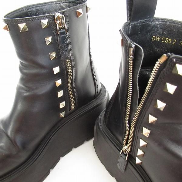 ans ヴァレンティノ VALENTINO ブーツ 厚底ブーツ 35 1/2 黒 レザー