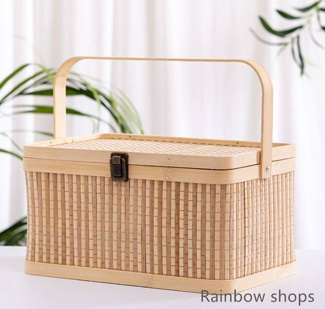 新品未使用】新品 竹製 茶器 收納 茶盒 水果籃 提籃籠 竹編細工籠 竹の