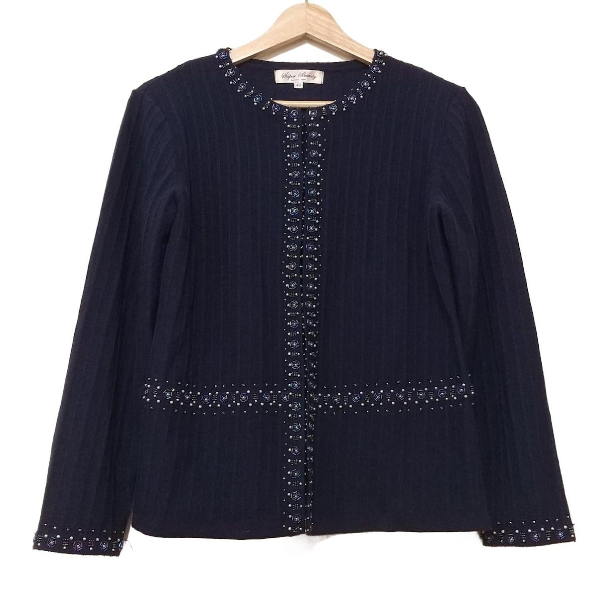 SUPERBEAUTY スーパービューティー カーディガン サイズ40 M レディース - ネイビー 長袖|ビーズ