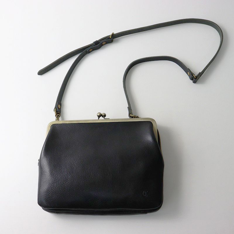美品 クレドラン CLEDRAN ジップxがま口ショルダーバッグ/ブラック 