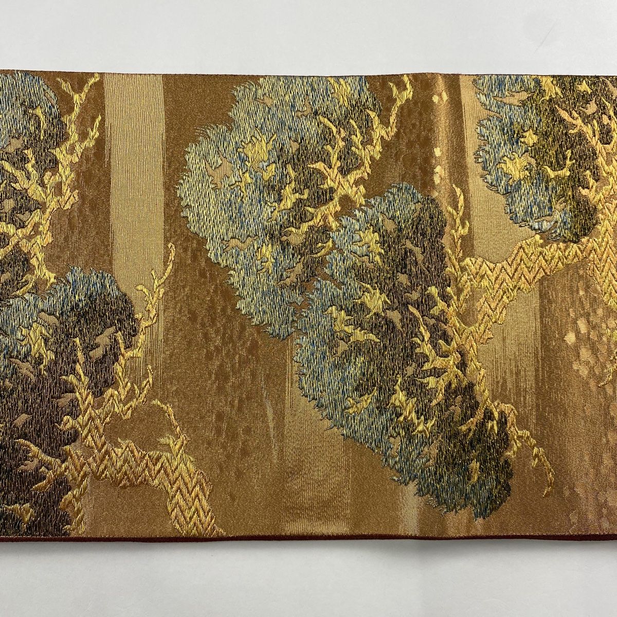 袋帯 美品 名品 花井幸子 落款 松 霞 金糸 箔 金色 六通 正絹