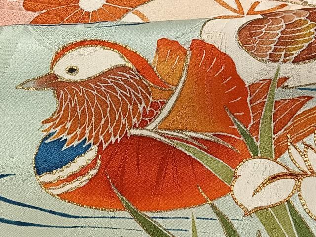 平和屋着物□豪華振袖 駒刺繍 鴛鴦御所車枝花文 金彩 正絹 逸品