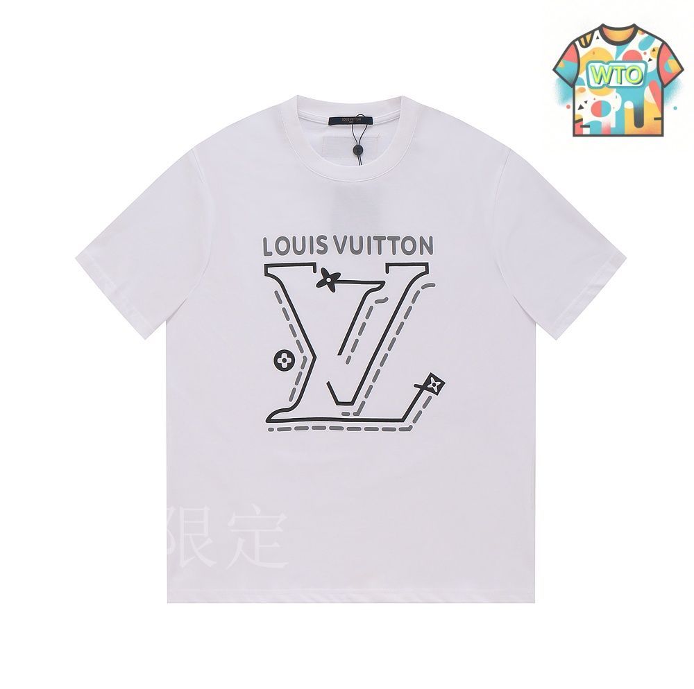 今日特価】Louis Vuitton V シリーズ 刺繍 カップル T シャツ-1