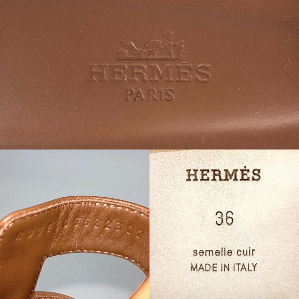 エルメス サンダル レディース オラン フラットシューズ 靴 36サイズ 約23cm HERMES レザー ブラウン 茶 春 夏 品 KIN-KAAI_COM