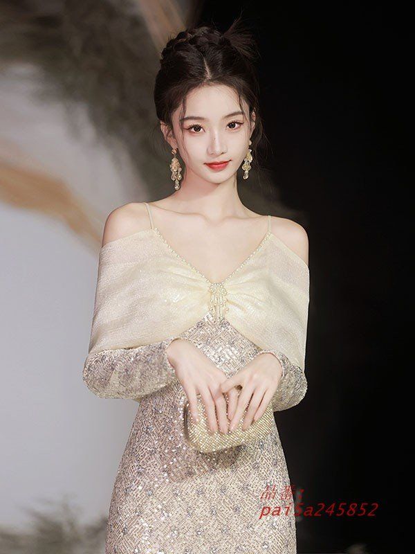 マーメイド ドレス 大人 ピアノ 発表会 ロングドレス 長袖 母親 演奏会用ドレス ロング 演奏会 黒 大きいサイズ 袖付き 結婚式 pai5a245852