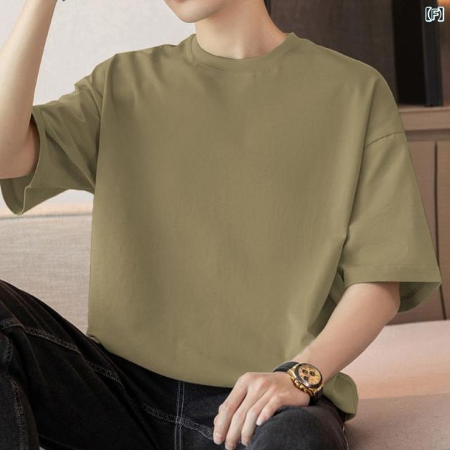 L メンズ ファッション 服 オシャレ シンプル 大人 かっこいい 大きいサイズ ストリート 紳士服 260 グラム ヘビー コットン T シャツ 半袖 ラウンドネック トップス アメリカンコットン 無地 ボディ KARIMZIABAT_FR