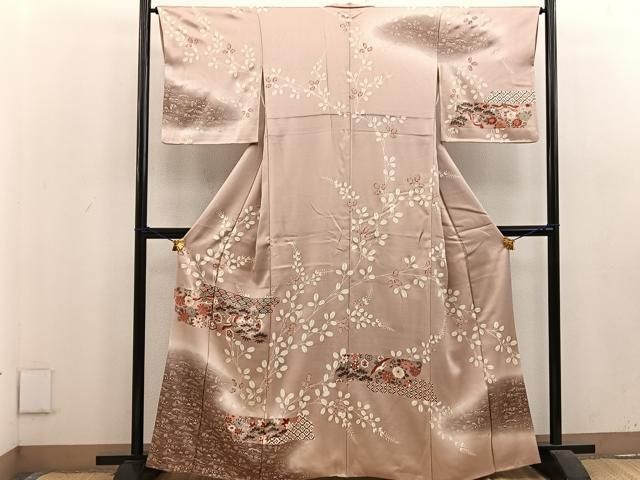 平和屋着物□訪問着 飛鶴花文 暈し染め 金彩 正絹 逸品