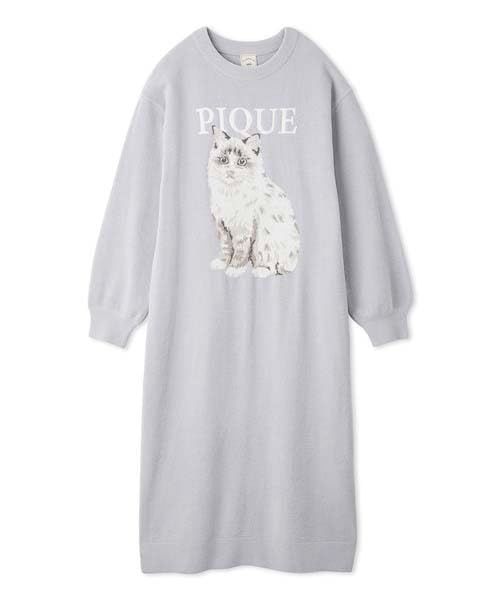 未使用　ジェラピケ　ワンピース　猫柄 Size:Free Size_Color:ブルー [ジェラート ピケ] CAT JQD