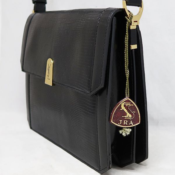 【美品】イヴサンローラン　ショルダーバッグ　YSL　ゴールド金具　リザード　黒色 希少 超美品 イブサンローラン YSL 金具 リザード レザー