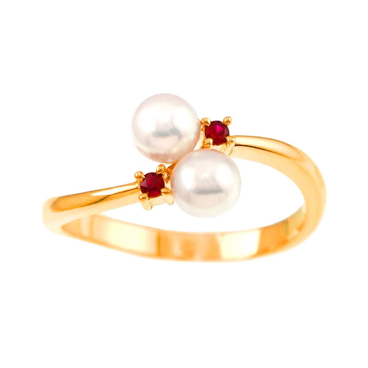 タサキ TASAKI 10号 リング アコヤ真珠 4.4mm ガーネット K18 YG  