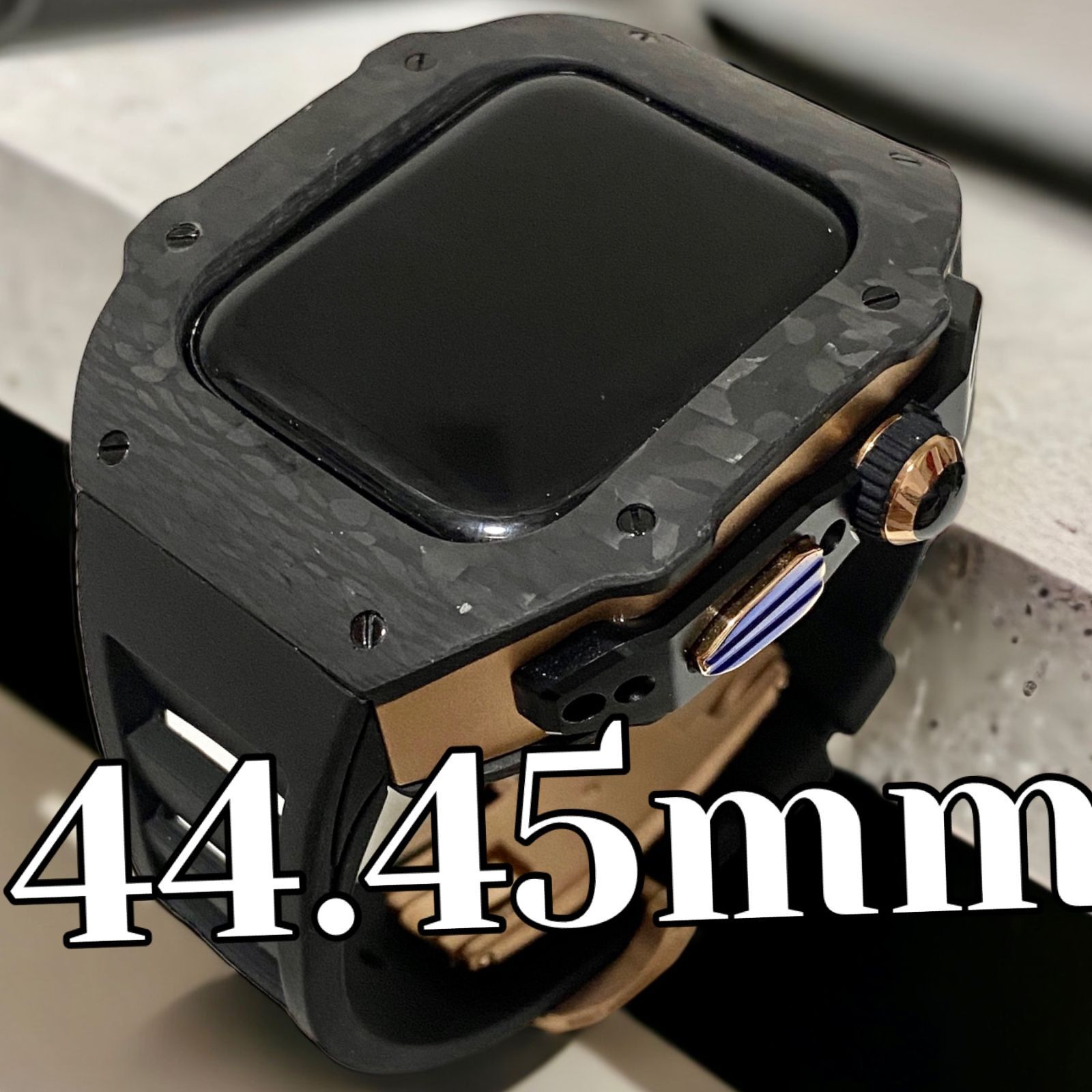 ブラックローズ アップルウォッチバンド ラバーベルト カバー ステンレス Apple Watch ケース44mm 45mm 用ウルトラ カーボン メンズ レディース