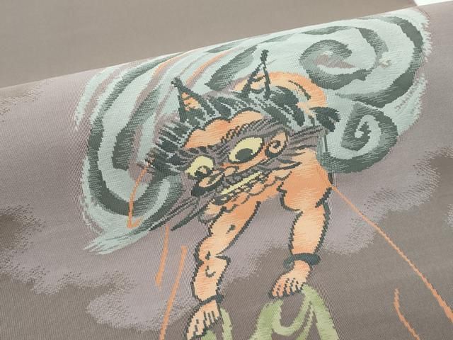 平和屋着物□極上 太鼓柄袋帯 綴れ 大津絵十種 雷公の太鼓