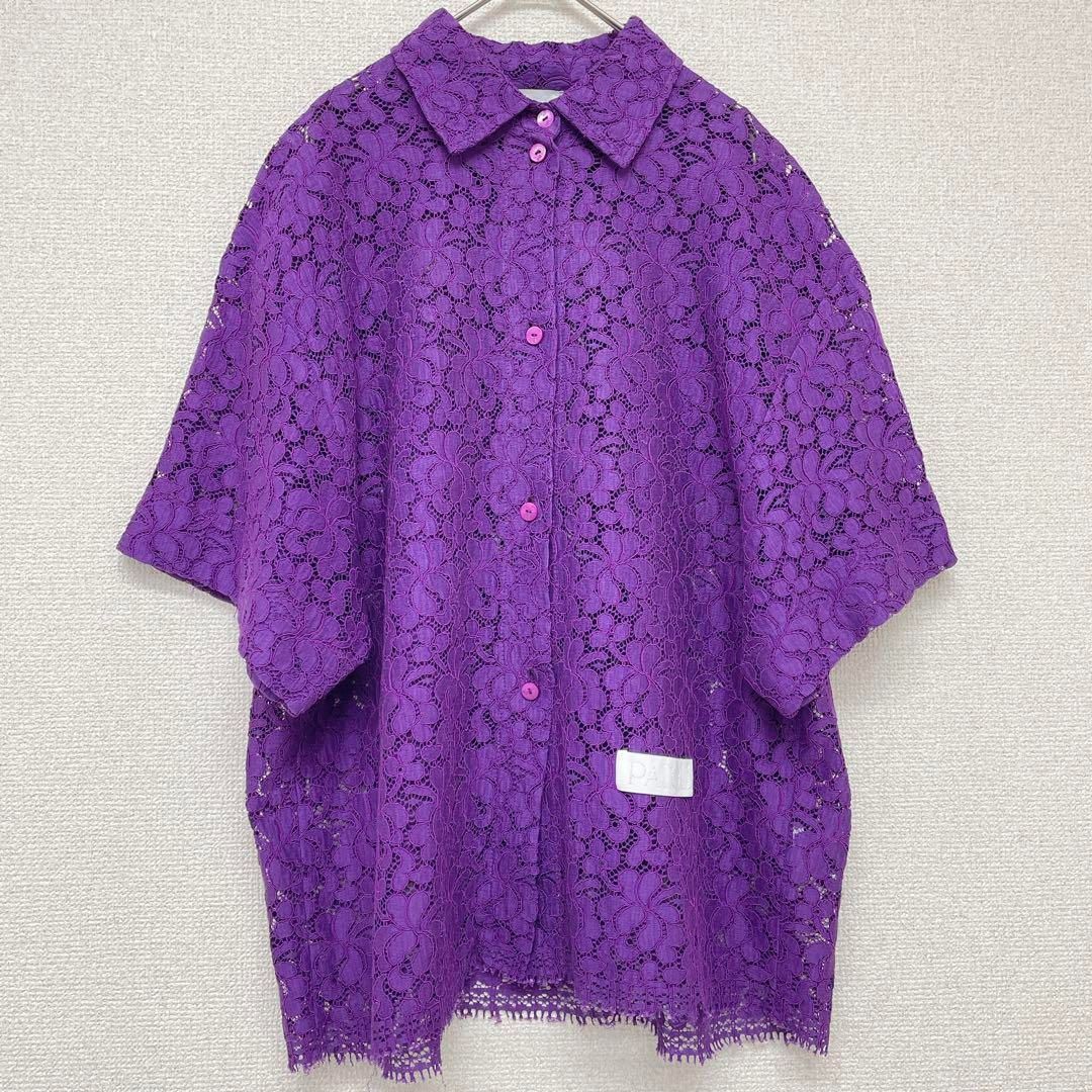 PATOU パトゥ 半袖ブラウス シャツ 花柄 フラワー 総レース オーバー 