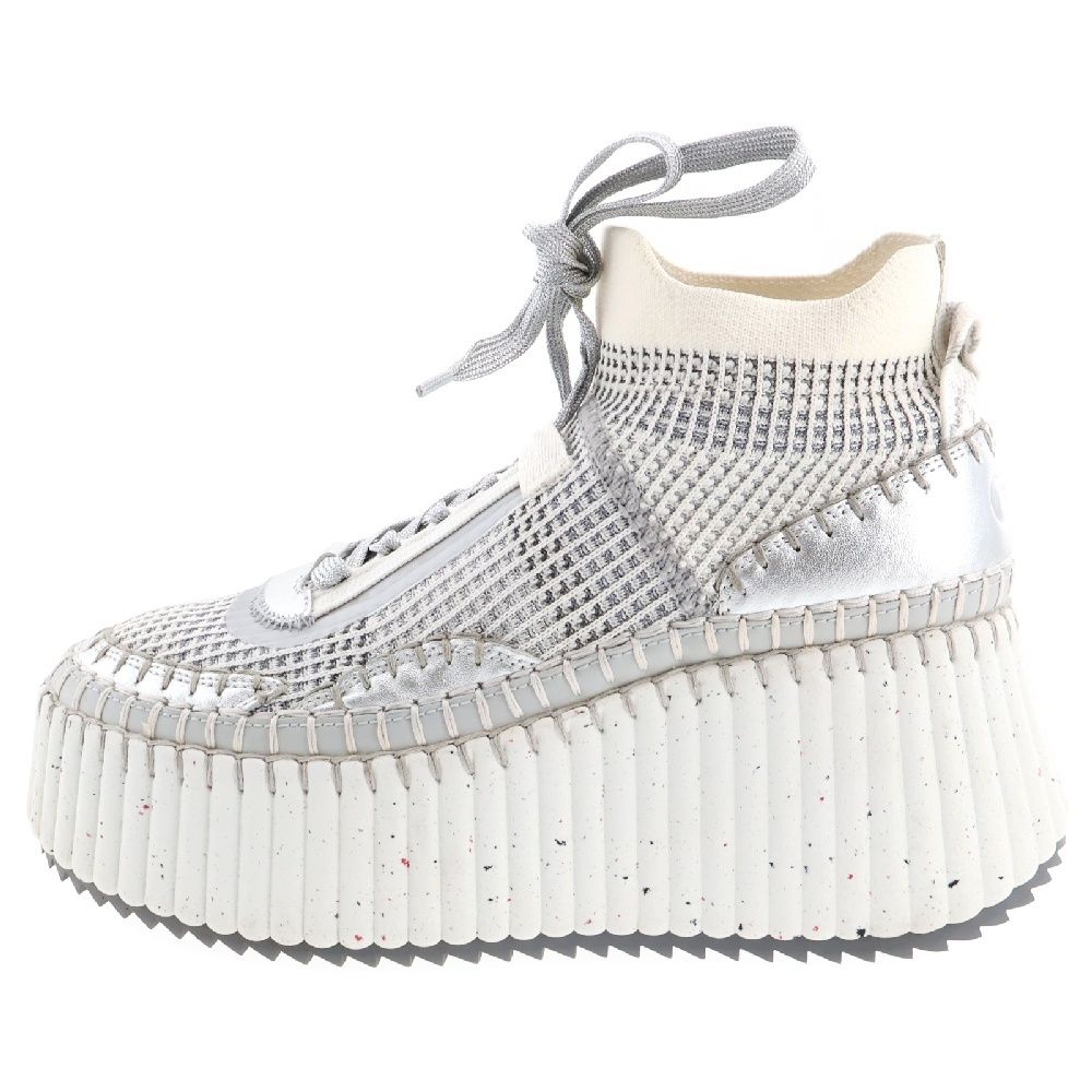 Chloe (クロエ) NET SUSTAIN Nama レザー リサイクルメッシュ 厚底ローカットスニーカー グレー