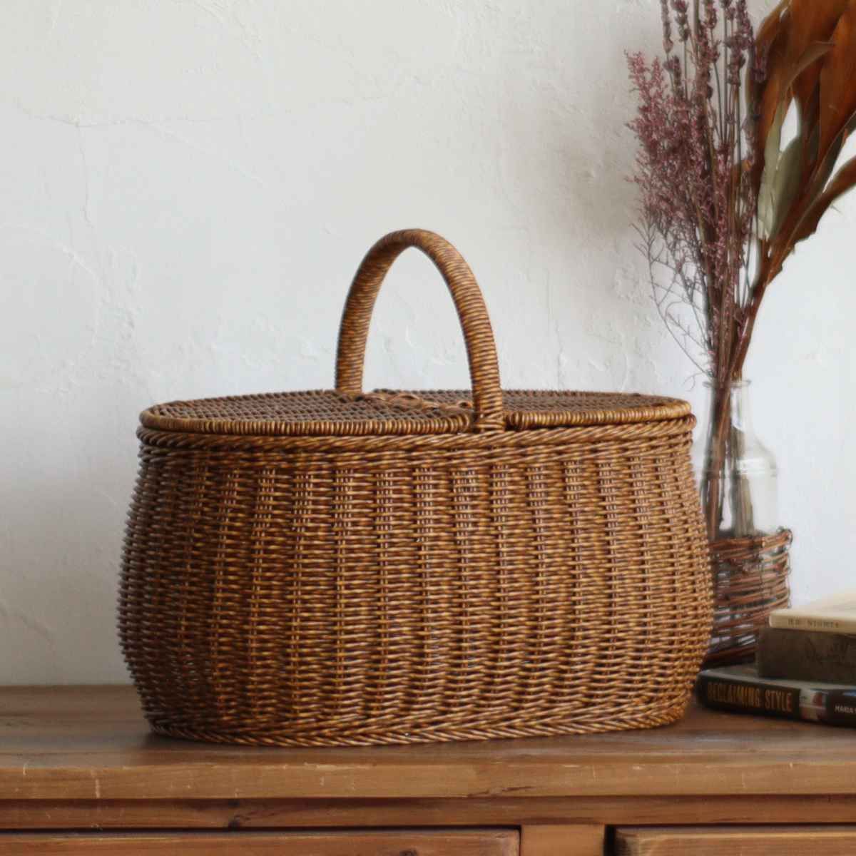美品‼︎ 籐籠 オーバル型バスケット ピクニック インテリア小物入れ