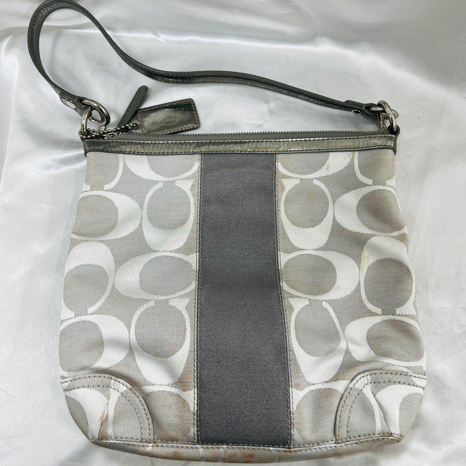A【中古】COACH コーチ シグネチャー ショルダーバッグ グレー 