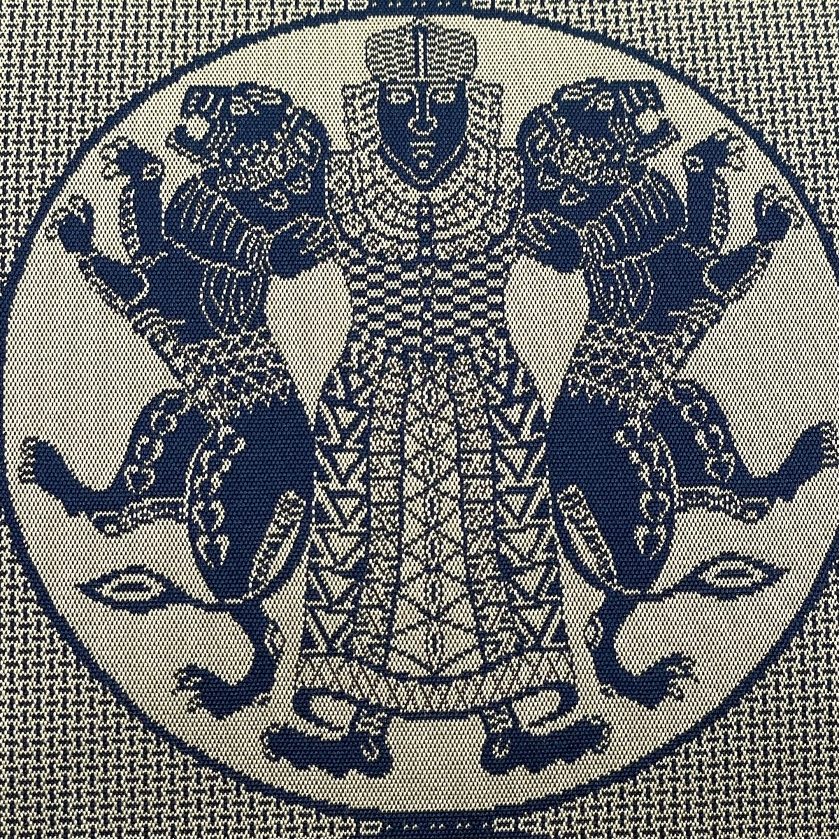 開き名古屋帯 美品 逸品 龍村美術織物 証紙 獅子とり王子 紺色
