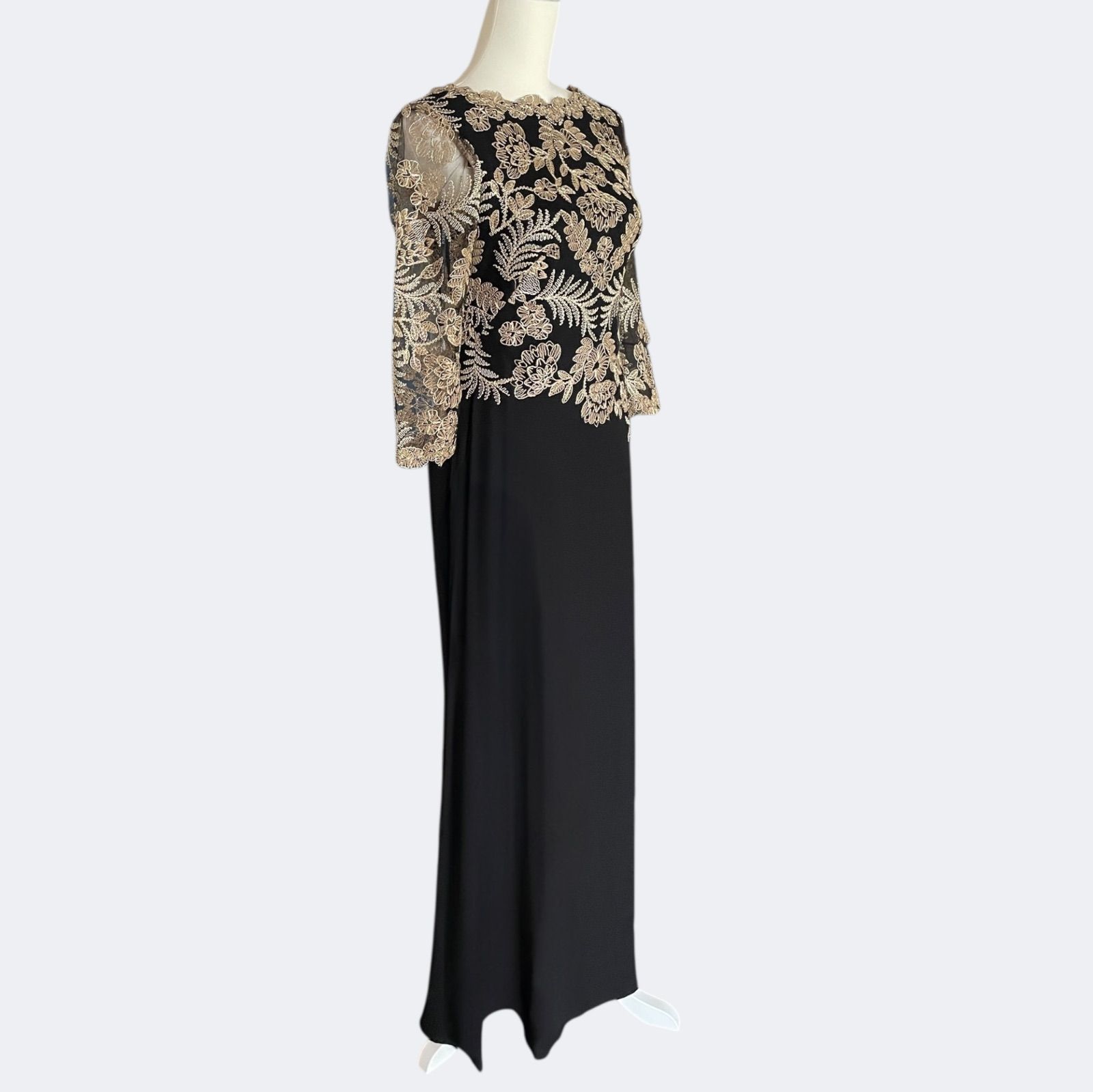 新品◇TADASHI SHOJI タダシショージ 上品ゴールドお花刺繍レース 