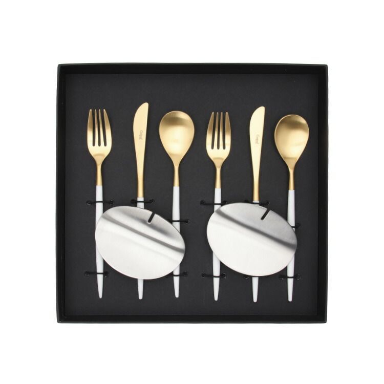 クチポール　MIO デザート　ホワイト×ゴールド　スプーン　フォーク　ナイフ各② クチポール ミオ MIO ホワイト／ゴールド デザートスプーン