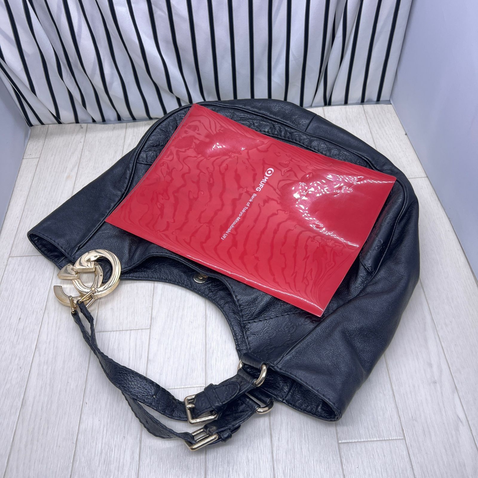 美品】GUCCI×グッチ シマラインA4収納可能オールレザートートバッグ  