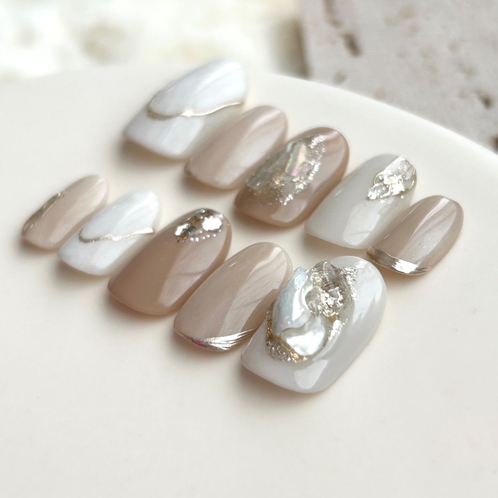 ネイルチップ【No.41】ニュアンスネイル 淡色ネイル カフェラテネイル  