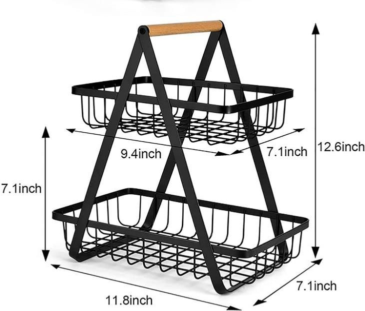 フルーツバスケット、2層カウンタートップラック、キッチン用野菜オーガナイザー、カウンターダイニングルームカウンタートップ用の取り外し可能な野菜収納フルーツスタンドホルダー (Color : Black)