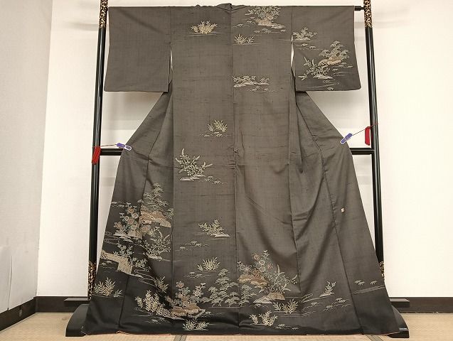 平和屋着物●西川治郎　赤城紬　訪問着　茶屋辻　ロング丈　正絹　逸品　AAAT9449np 平和屋着物○西川治郎 赤城紬 訪問着 茶屋辻 ロング丈 正絹 逸品