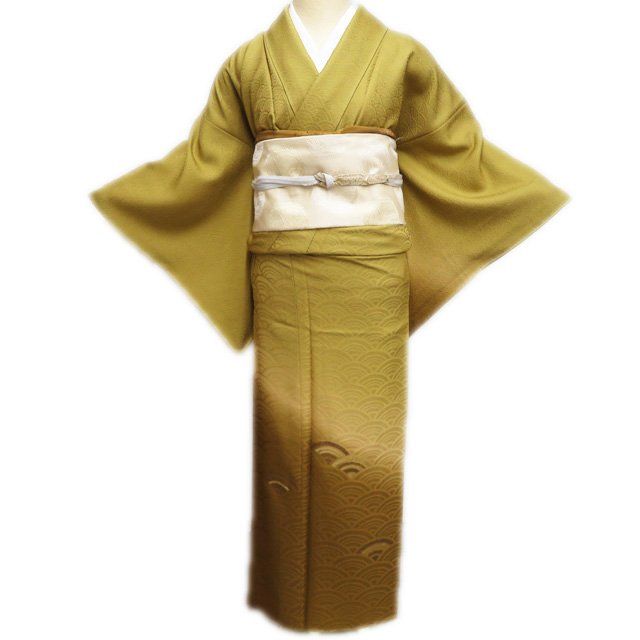 付下げ 付け下げ 訪問着 着物 中古 正絹 袷 青海波 箔糸 A1204